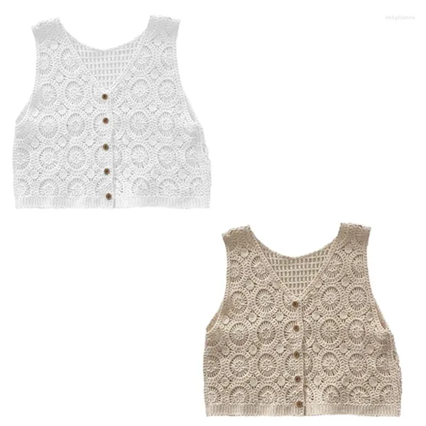 Gilets d'été à fleurs pour femmes, cardigans en Crochet, haut évidé pour femmes, vestes courtes sans manches, gilet d'extérieur