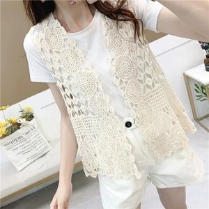 Vêtes de femmes Summer Hollow Out Crochet Lace Vest de style coréen Sans manches beige blancs tricot en tricot en tricot en tricot