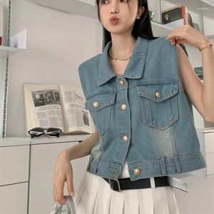 Dames Vesten Zomer Korte Denim Vest Jassen Vrouwen Koreaanse Losse Vintage Single Breasted Mouwloze Jeans Jassen