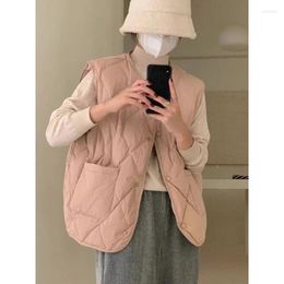 Gilets Femme Doux Parkas Lâche Simple Poitrine Poche Décontracté Rose Gilet Chaleco Mujer Argyle Gilet Jaqueta Colete Feminino Veste