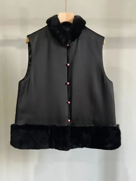 Gilets pour femmes Top End Winter Femmes Style chinois Cheveux noirs Veste sans manches Gilet élégant Lady Stand Col Simple Manteau à poitrine