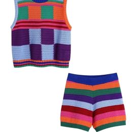 Gilets pour femmes TRAF femmes mode vérifier culture tricot gilet pull Vintage O cou sans manches femme gilet Chic hauts 221103