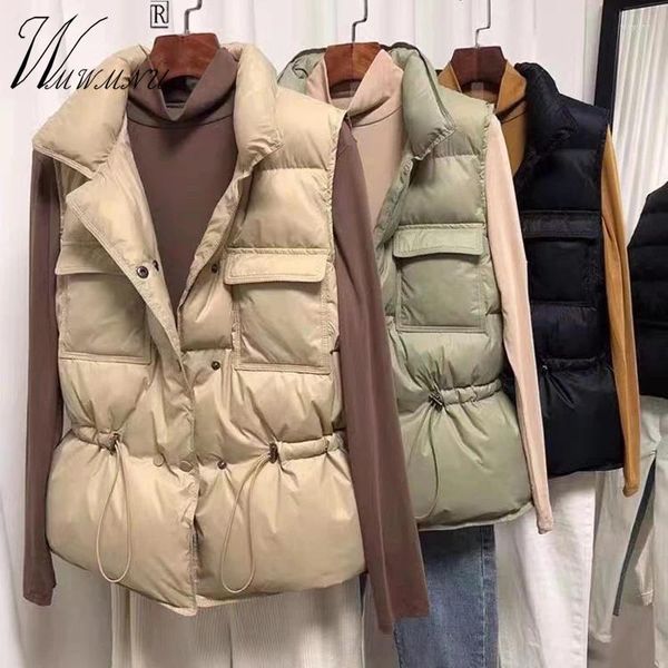 Chalecos de mujer Ultraligero Cálido Slim Cintura Down Chaleco Mujer Moda Coreana Invierno Chaquetas sin mangas Otoño Acolchado Parkas Stand Collar