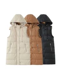 Damesvesten UNIZERA 2023 Herfst/Winter Nieuw product Dames Nieuwe Mode en Casual Veelzijdig Halflange Rits Vest Met Capuchon J240103