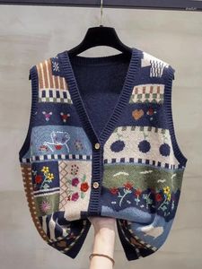 Damesvesten v-hals gebreide vest vest voor vrouwen 2024 Spring herfst cartoon losse buitenkleding graffiti trui tij top