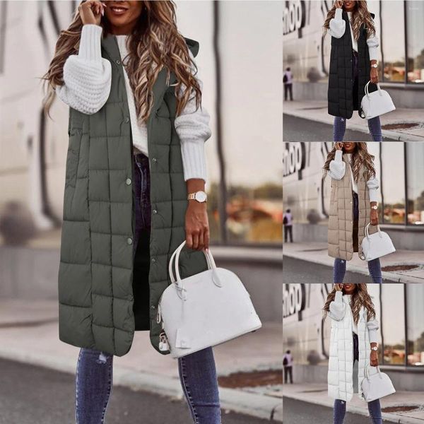 Chalecos de mujer Versátil Coreano Mujeres Chaleco Abrigo Con Capucha Acolchado Outwear Moda Casual Invierno Cálido Chaquetas Largas Abajo Algodón Chaqueta Femenina Cintura