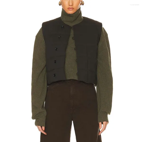 Gilets pour femmes, automne et hiver Y2k, carré, Simple boutonnage, col rond, sans manches, Simple, Clip péplum, couverture en coton, 20233