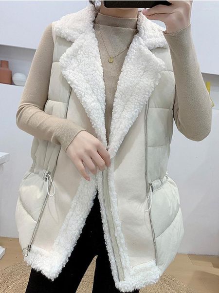 Femmes gilets gilet pour femmes 2023 automne hiver cheveux d'agneau mode épissure veste courte coréen polyvalent lâche épaule manteau Streetwear
