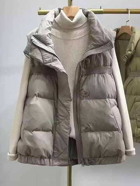 Gilets Femmes Gilet Femmes Sans Manches Puffer Veste Automne Hiver 2024 Dames Surdimensionné Lâche Casual Chaud Col Roulé Fermeture À Glissière Manteaux