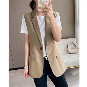 Damesvesten Vintage Blazer Vest Dames Enkele Knop Koreaanse Casual Losse Jas Vrouwelijke Mode Kantoor Mouwloze Bovenkleding