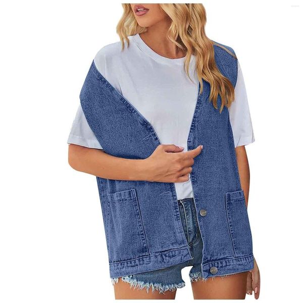 Gilets pour femmes Vintage Denim Gilet Femmes Mode Coréenne Lâche Sans Manches Jean Veste Gris Noir Chalecos Mujer Blanchi Gilet Chaquetas