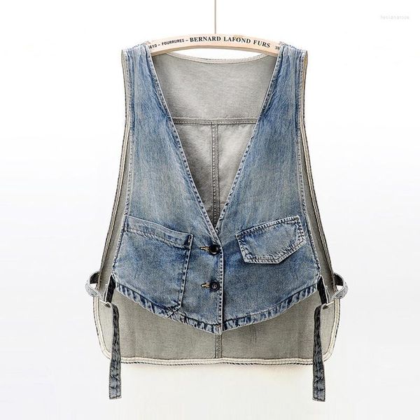 Gilets pour femmes Vintage Denim Femmes Loose Gilet Veste Streetwear Été Mince Sans Manches Dames Vêtements d'extérieur Court Femme Jeans Vest Top Luci