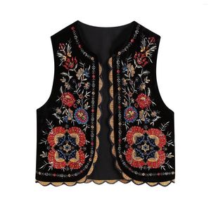 Gilets pour femmes Vintage broderie fleur gilets pour femmes streetwear vêtements d'extérieur sans manches dentelle garniture o cou ouvert cardigans avant