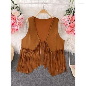 Gilet pour femmes Vintage Fashion Femmes rétro Vers sans manches Summer Tassel V-Neck Design High Camis Niche Tops lâche Unique Tops Drop