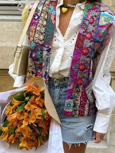 Damesvesten Vintage Bloemenprint Vest Voor Dames Casual Mode Mouwloos Vest Jas 2024 Herfst Winter Vrouwelijk Elegant Katoen