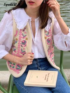 Damesvesten Vintage bloemborduurvest voor dames Elegant mouwloos bedekt katoenen jas met knopen 2023 Herfst Dame Casual Vakantie Bovenkleding 230908