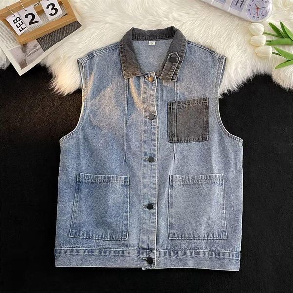 Gilets pour femmes Vintage Style coréen Jeans Manteau Femmes Mode Bouton Denim Gilet Survêtement Chic Tops Lâche Casual Sans Manches Veste Streetwear