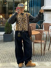 Chalecos de mujer Chaleco sin mangas con estampado de leopardo vintage Mujeres elegante Chaleco delgado de un solo pecho 2024 Moda de primavera Lady Street Outwears