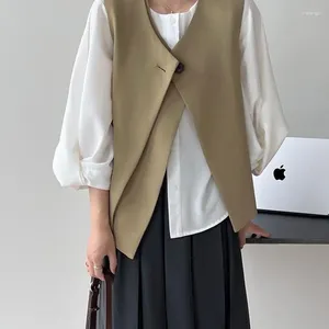 Vrouwen Vesten Vintage Temperament Pak Vest Vrouwelijke 2024 Herfst Koreaanse Chic Kleine Geur Een Knop Vest Losse V-hals Tops