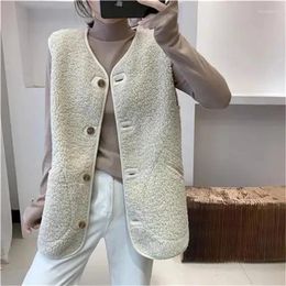 Gilet sans manches en fausse fourrure d'agneau pour femme, gilet ample et ample, Version coréenne, automne-hiver 2024