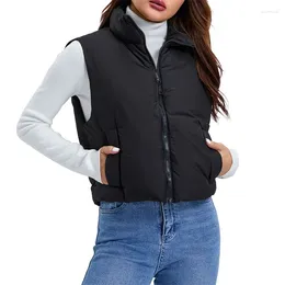 Coletes femininas quentes inverno mulheres puffer colete zíper gola sem mangas jaquetas feminino sólido acolchoado tops outwear moda