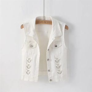 Gilets pour femmes Blanc Noir Denim Gilet Femme Printemps Automne Coréen Mince Denim Manteau Femme Courte Sans Manches Gilet Veste Tops 221202