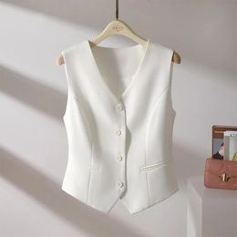 Damesvesten Wit pakvest 2023 Herfst Casual Slank Verminder taille Mouwloos Kort jasje Eenvoudige mode Senior gevoel voor vrouwen 231018