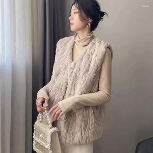Gilets pour femmes hiver ajouter gilet chaud manteau en fausse fourrure portant 2024 femme Version coréenne épaule sans manches gilet haut