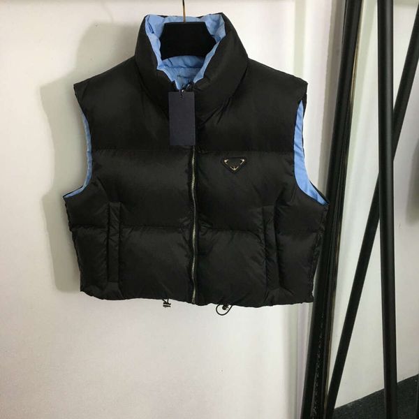 Gilets d'hiver pour femmes, décoration Triangle de poitrine, col montant, manteau en coton, débardeur, gilet court minimaliste