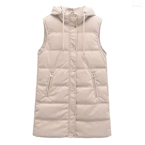 Chalecos de mujer ropa de invierno prendas de vestir moda imitación cuero grueso chaleco largo chaqueta con capucha 2023 Casual Retro PU Tops abrigo