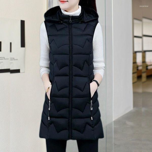 Gilets pour femmes hiver doudoune pour femmes longs manteaux de style sans manches plume gilet chaud gilet vêtements d'extérieur femme V219