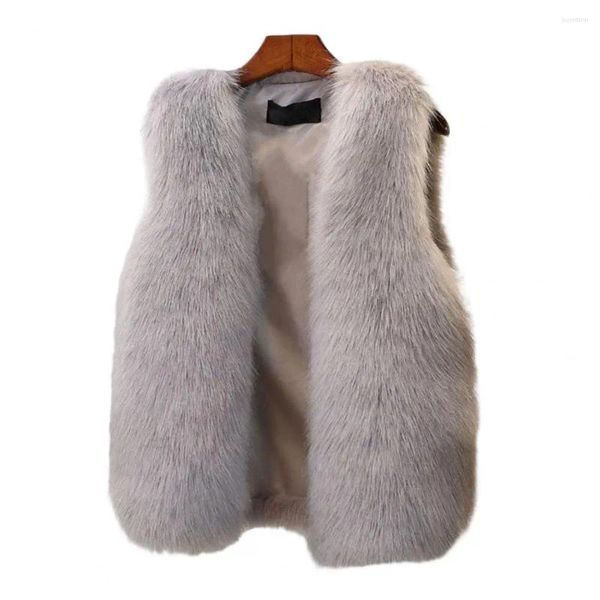 Gilets pour femmes hiver fausse fourrure gilet femmes moelleux peluche épaisse sans manches point ouvert avant cardigan mince dame gilet