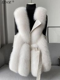 Gilets pour femmes Hiver Fluffy Fausse Fourrure Gilet Veste Femmes Vneck Sans Manches Épais Femme Gilet 2023 Automne Chaud Lâche À Lacets Lady Manteaux 231116