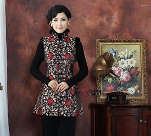 Gilets pour femmes hiver col en fourrure d'âge moyen mère noir style chinois amélioré Ladie Daily National Tang costume sans manches veste gilet