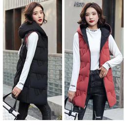 Gilets pour femmes Veste d'hiver Femmes sans manches à capuche rembourré super manteaux coréen mode cardigan gilet 231218