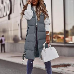 Damesvesten Winter lang katoenen vest Dames Elegant Warm gewatteerd vest Dames Casual Rits Capuchon Vrouwelijke chique Stijlvolle mouwloze jas