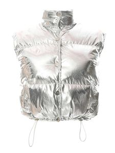 Damesvesten Winter Silver Puffer Gevotte vacht Vest Glanzende metalen vaste kleurstand Kraag Zipper gewatteerde Waistcoat Short Outdoor Streetwear 231102