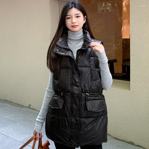 Femmes gilets hiver sans manches vestes pour femmes 2023 mode surdimensionné longues Parkas Style coréen fermeture éclair col montant gilet
