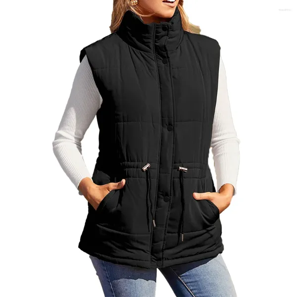 Chalecos de mujer, chaleco de invierno con cremallera, chaquetas con cuello levantado, calentador corporal, abrigos acolchados sin mangas, chaleco de mujer, prendas de vestir