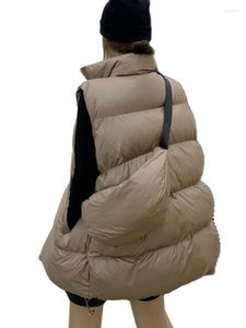 Damesvesten Winter Wit Wit Down Puffer Vest met tas Harajuku Losse grote pocket mouwloze jas gewatteerde gevoerde rits omhoog