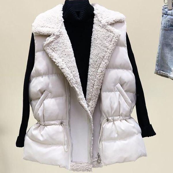 Gilets pour femmes hiver femmes agneau cheveux gilet veste mode élégant élastique cordon simplicité chaud bureau dame épaissir manteau sans manches