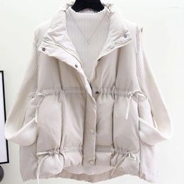 Gilets pour femmes Hiver Femmes Lâche Court Coton Gilet Manteau À Lacets Élégant Mode Casual Épaissir Veste 2023 Femelle Chaud Sans Manches