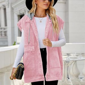 Damesvesten Vrouw Casual roze losse spijkerhaak tank 2023 Autumn Girls solide oversized mouwloze jas vrouwelijke zachte jassen