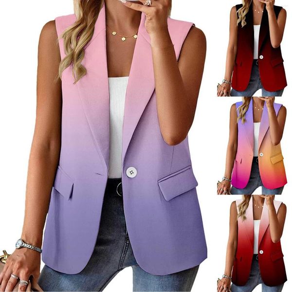 Chalecos de mujer Mujer Elegante Slim Sin mangas Ropa exterior Abierto Frente Traje Chaleco Botón Solapa Cardigan Chaleco Office Lady Casual L5