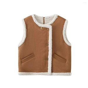 Gilets pour femmes Femmes 2023 Mode Laine d'agneau Recadrée Gilet Manteau Vintage Sans Manches Poche Lâche Tout-Match Casual Femme Gilet Chic Tops