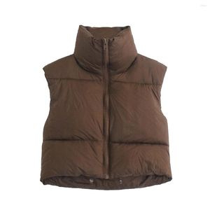 Gilets pour femmes Gilet matelassé court pour femme Marron Noir Mini-veste légère