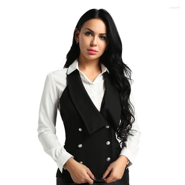 Chalecos de mujer Chaleco de traje de mujer Doble botonadura Deep V Color sólido Moda casual Chaqueta sin mangas con espalda abierta