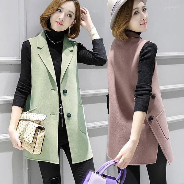 Gilets pour femmes Gilet en laine pour femme Manteau 2022 Coréen Automne Hiver Mince Gilet Moyen Long Costume Décontracté Veste Femme Survêtement Top