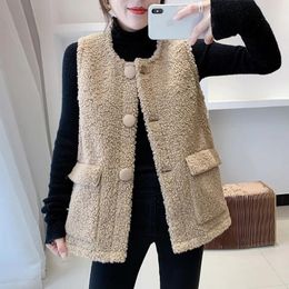 Vrouwen vesten vrouwen herfst lam wollen vest jas korte vest dames uitloper mouwloze warme gilet vrouwelijke kleding casual kamizelki jas