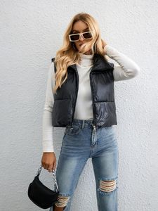 Damesvesten Dames Crop Jacket Staande Kraag Mouwloze Gewatteerde Jas Vrouwelijke Slanke Verdikking Vest Rits Parka Mujer